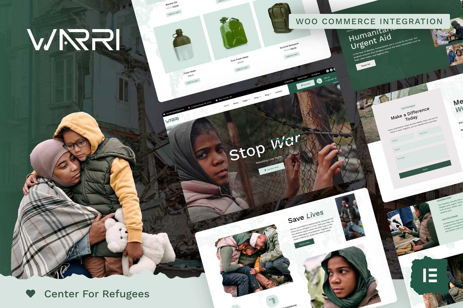 Warri - Kit de plantillas Elementor Pro para centros de refugiados