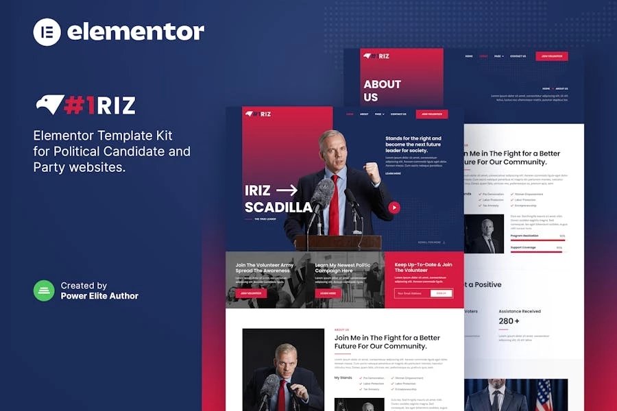Iriz Template Kit para candidatos políticos y miembros del partido Elementor