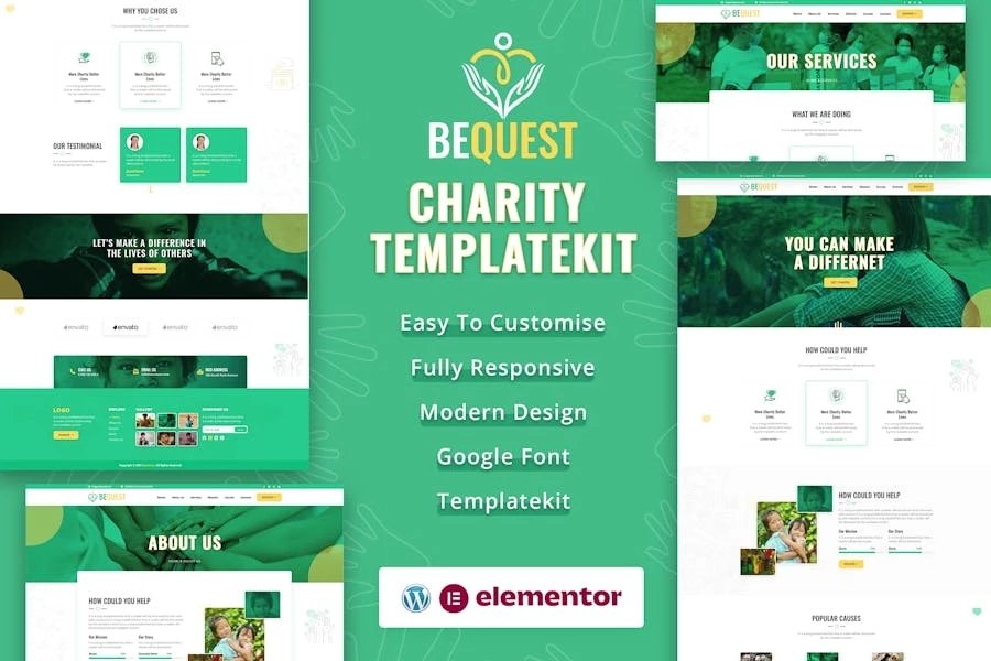 BEQUEST Template Kit Elementor para organizaciones sin fines de lucro, organizaciones benéficas