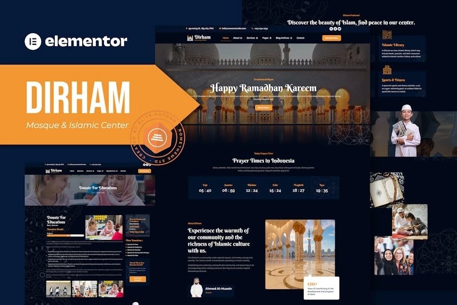 Dirham - Template Kit Elementor Pro para mezquitas y centros islámicos