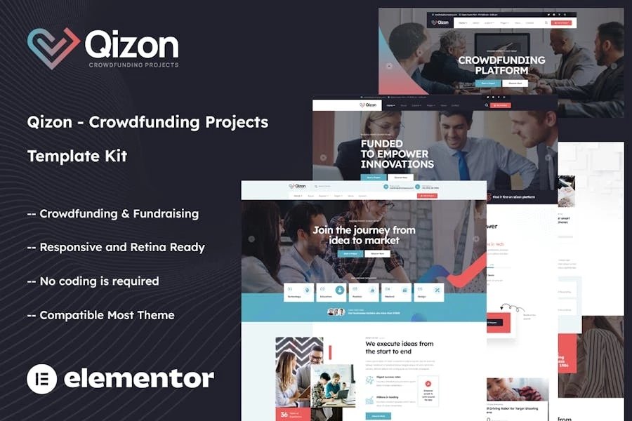 Qizon - Kit de plantillas Elementor para proyectos de crowdfunding