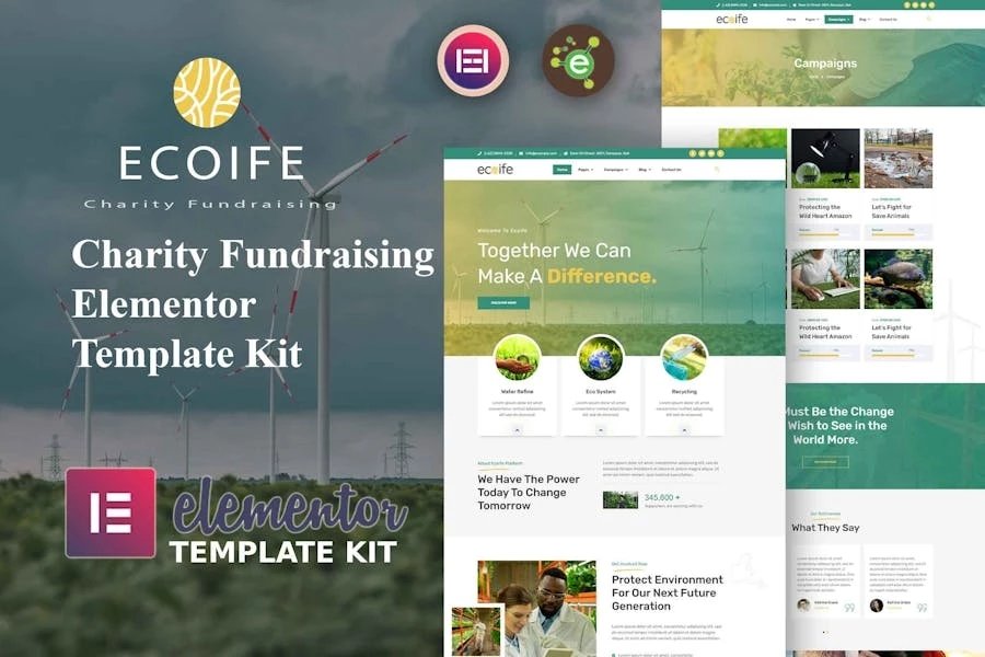 Ecoife - Template Kit Elementor para recaudar fondos para organizaciones benéficas