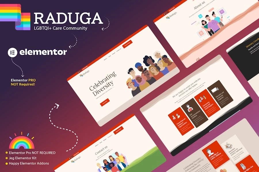 Raduga - Kit de plantillas Elementor para la Comunidad LGBTQI