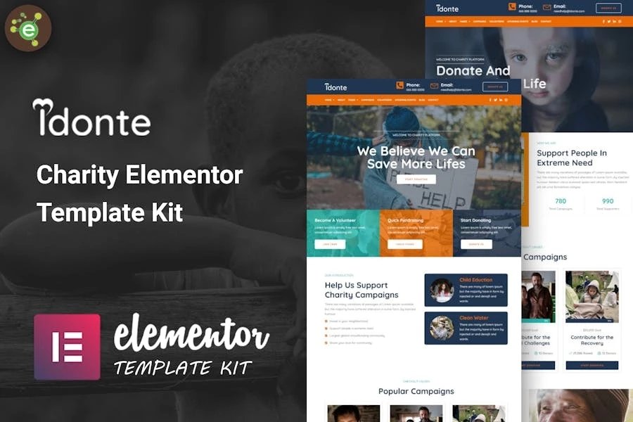 iDonte - Template Kit Elementor para organizaciones benéficas sin fines de lucro