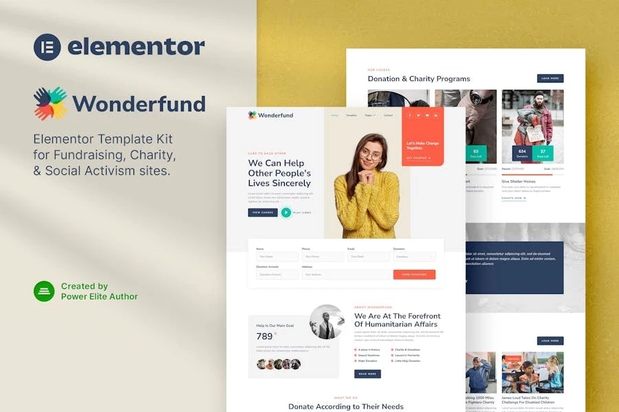 Wonderfund - Template Kit para Elementor de recaudación de fondos