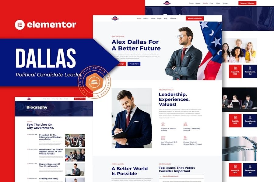 Dallas - Kit de placa de equipo Elementor para líder de candidatos políticos