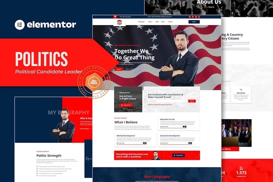 Política - Template Kit Elementor para líder de candidatos políticos