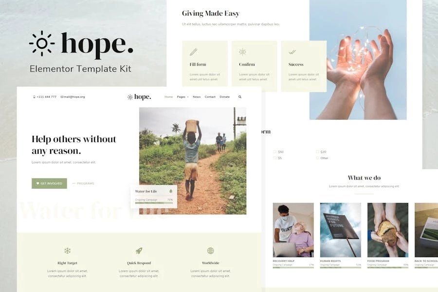 Hope - Template Kit de Elementor sin fines