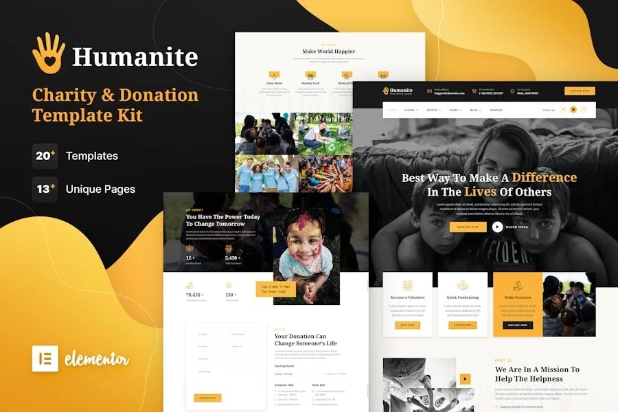 Humanite - Template Kit Elementor de caridad y donación