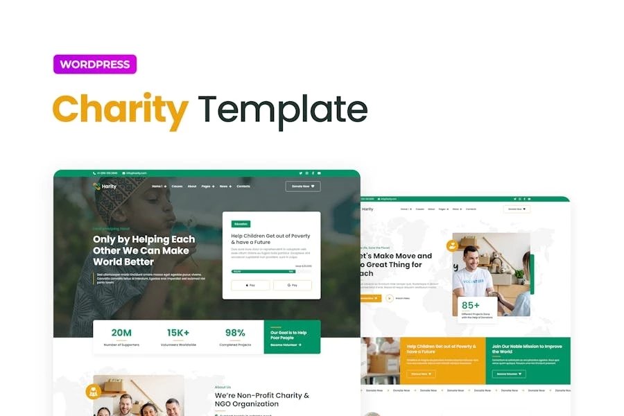 Harity Template Kit Elementor para recaudar fondos de caridad