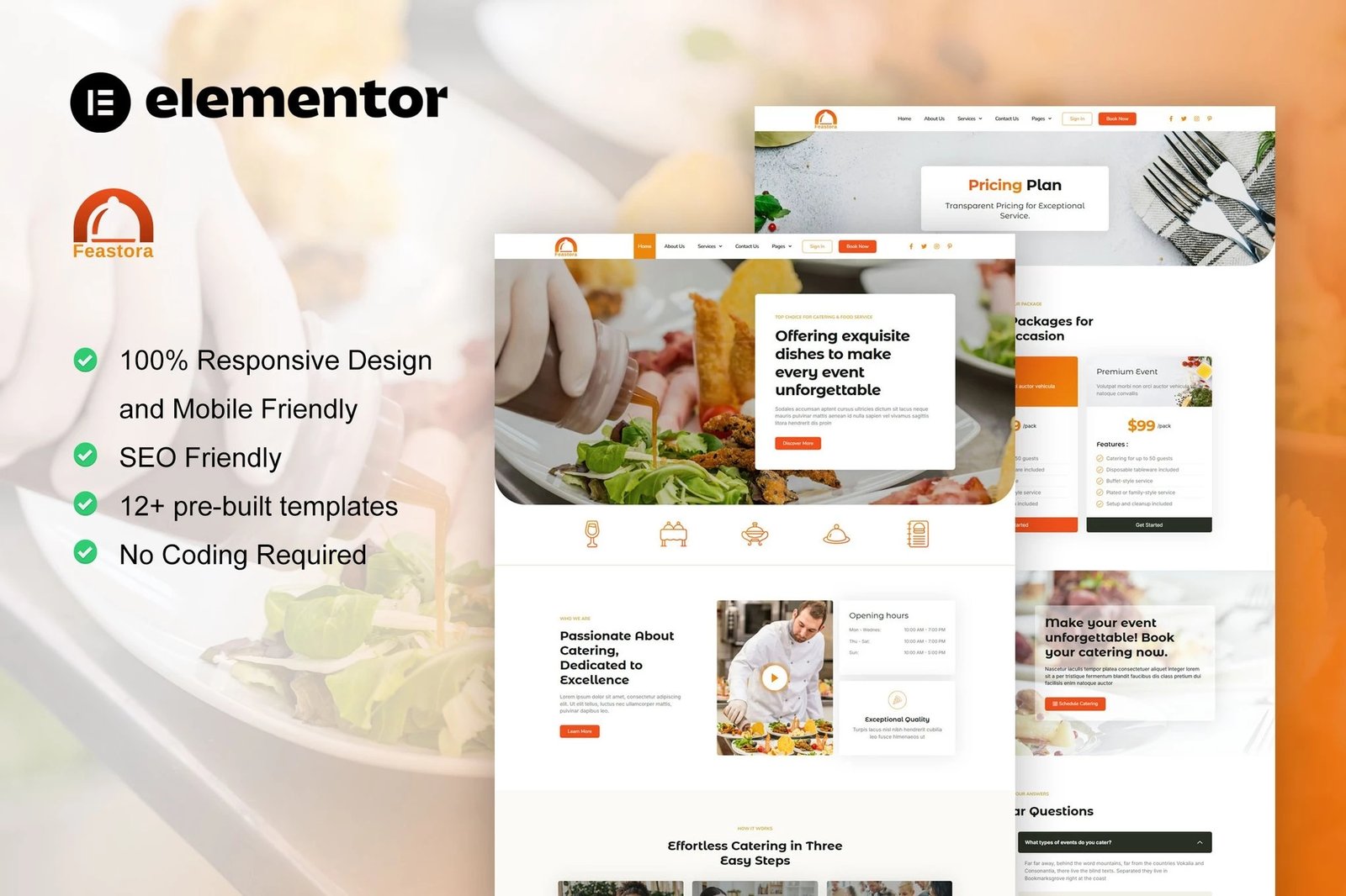 Feastora - Kit de plantillas Elementor para restaurantes y servicios de catering