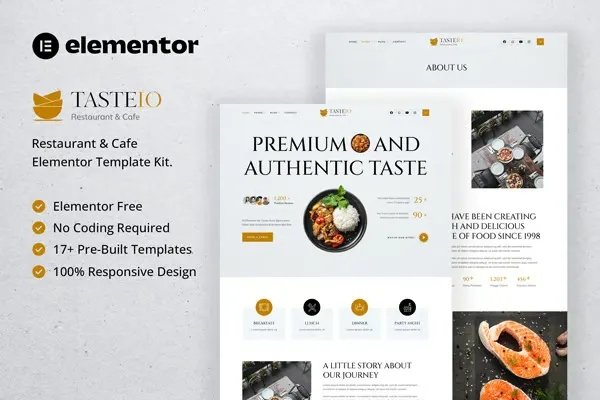 Tasteio - Kit de plantillas Elementor para restaurantes y cafeterías