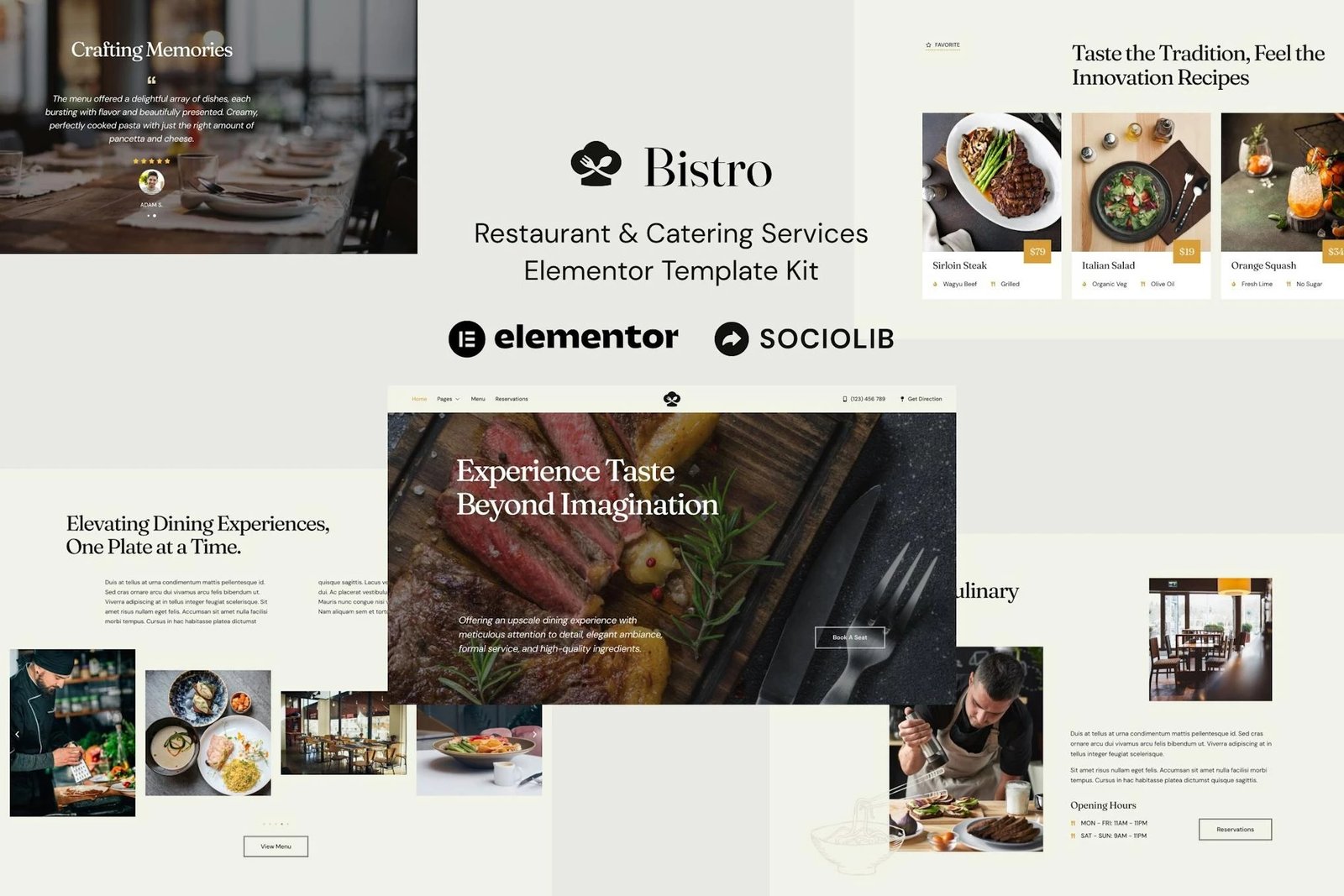 Bistro - Kit de plantillas Elementor para servicios de restauración y catering