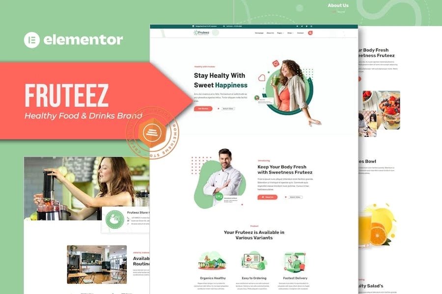 Fruteez - Template Kit Elementor de marca de alimentos y bebidas saludables
