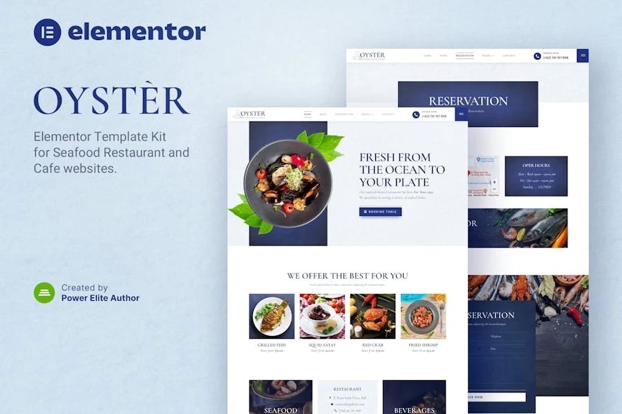 Oyster Template Kit Elementor para restaurantes y cafeterías de mariscos