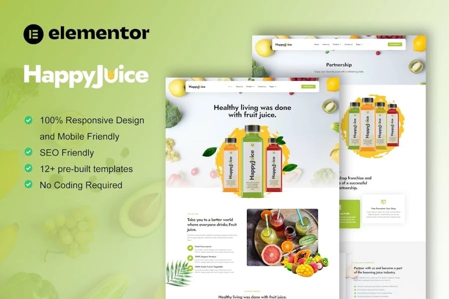 HappyJuice - Template Kit Elementor Pro para zumos y bebidas frescas