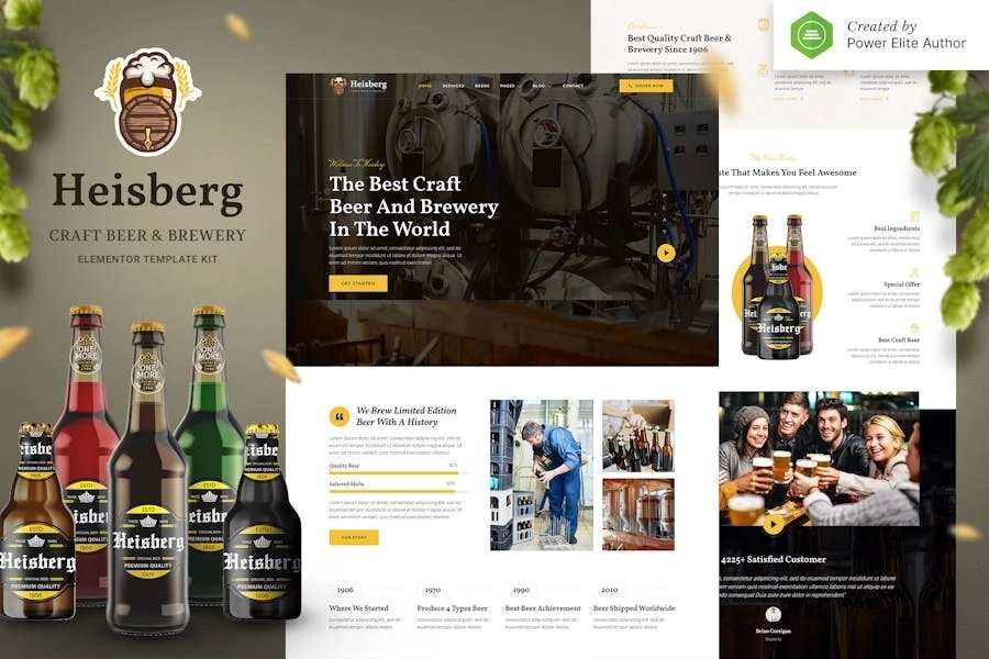 Heisberg - Kit de plantillas Elementor para cerveza artesanal y cervecería
