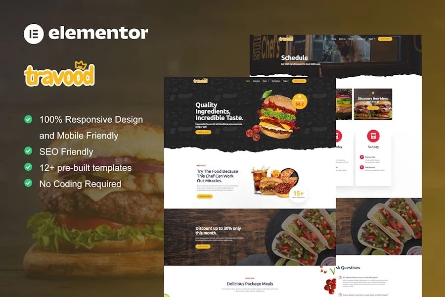 Travood - Template Kit Elementor Pro para camiones de comida y comida callejera