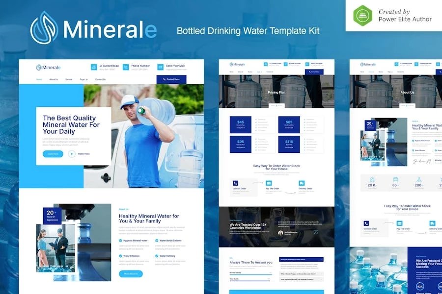 Minerale Kit de plantillas Elementor para agua potable embotellada