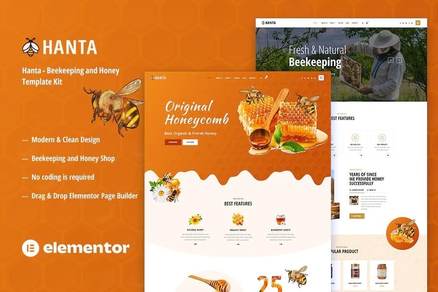 Hanta - Template Kit Elementor para apicultura y miel