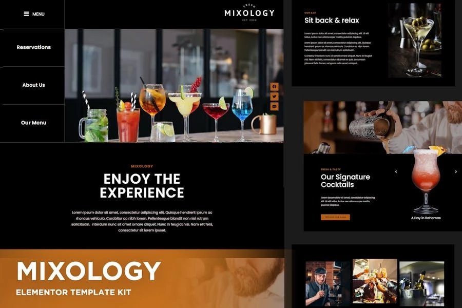 Mixology - Template Kit Elementor para bar y cócteles