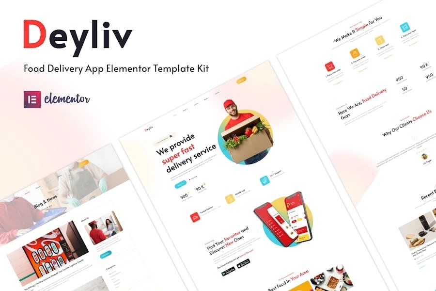 Deyliv - Kit de plantillas Elementor para la aplicación de entrega de alimentos