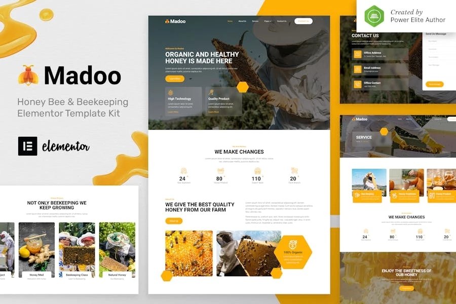Madoo Template Kit Elementor para abejas melíferas y apicultura