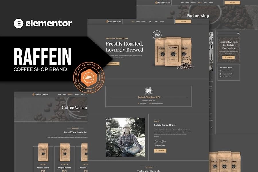 Raffein - Template Kit Elementor de la marca de la cafetería