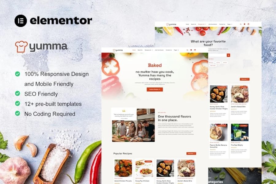 Yumma - Template Kit Elementor de recetas de comida