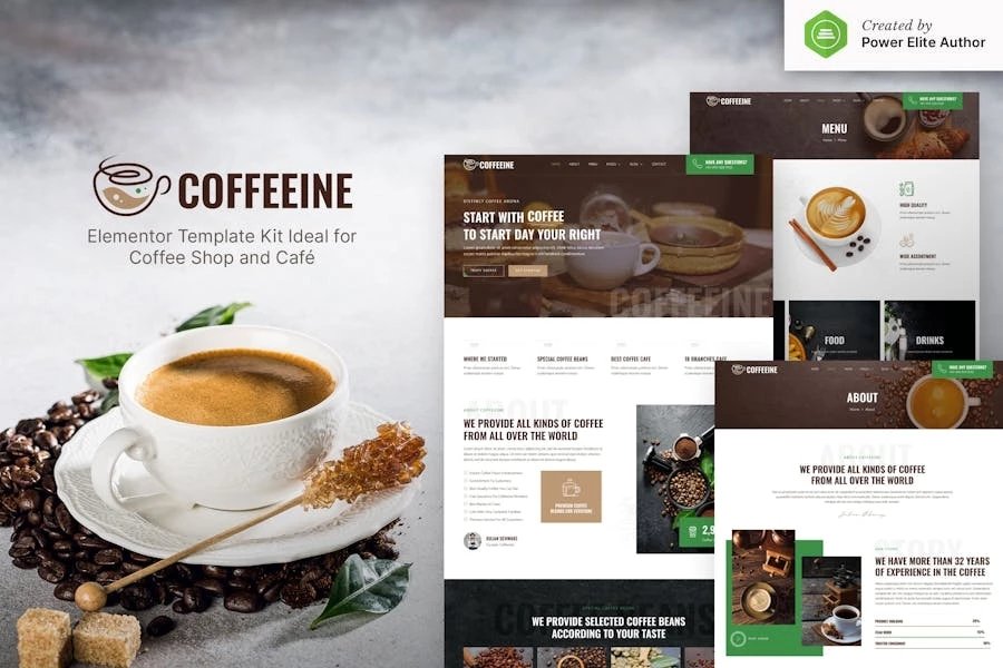 Coffeeine Kit de plantillas Elementor para cafeterías y cafés