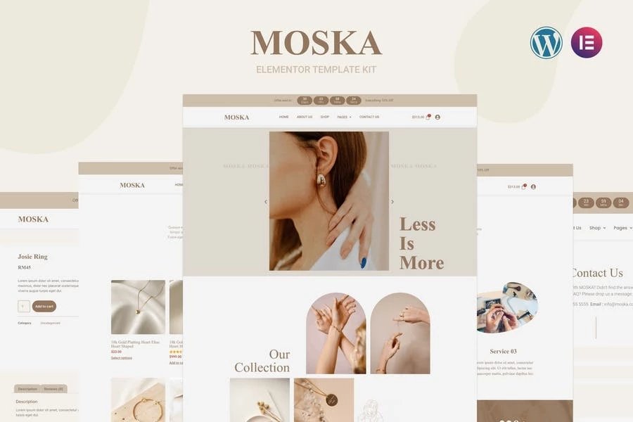 Moska - Kit de plantillas Elementor Pro para tienda de joyas de moda