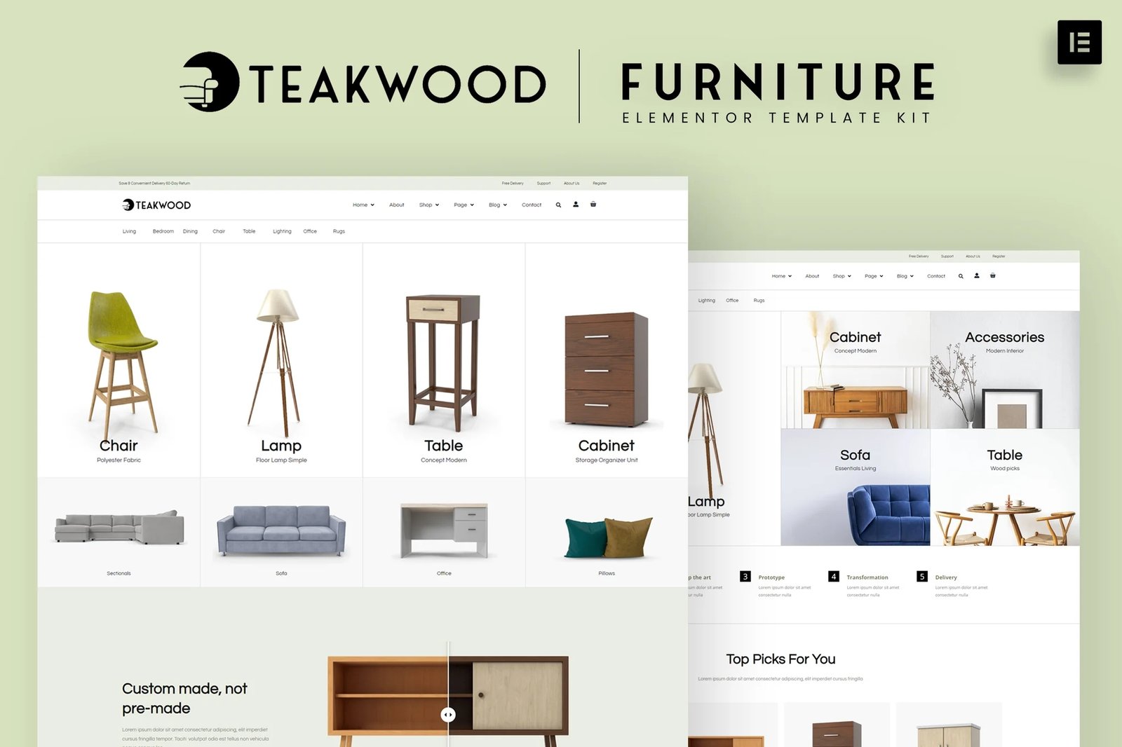 Teakwood - Kit de plantillas Elementor Pro para tienda de muebles