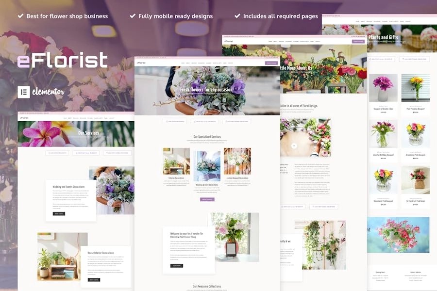 eFlorist - Template Kit para boutiques de flores y decoración Elementor