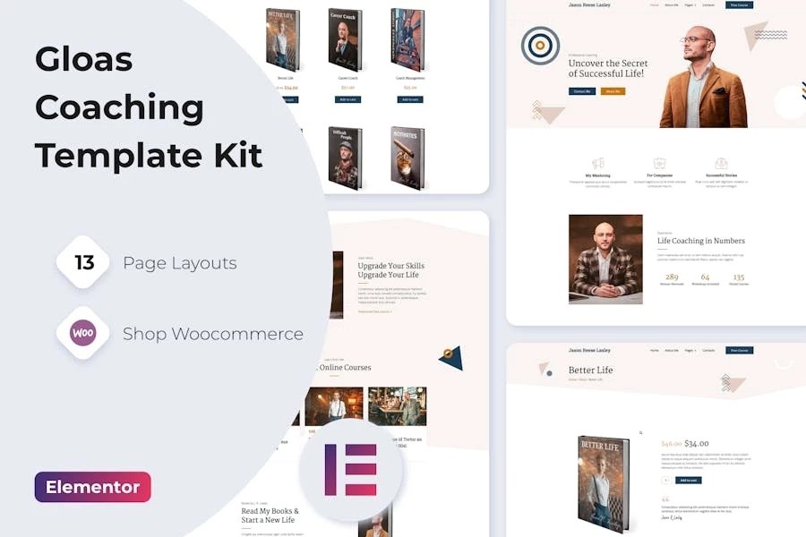 Gloas Kit de plantillas Elementor para cursos en línea de Life Coach