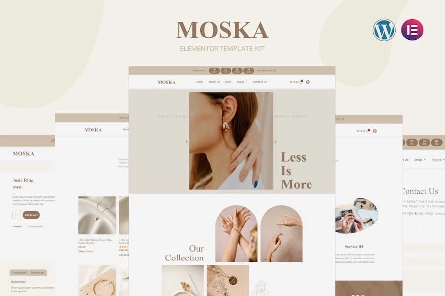Moska - Template Kit WooCommerce Elementor Pro para tienda de joyería de moda