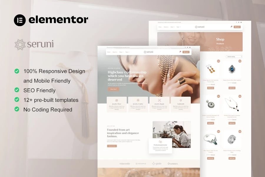 Seruni - Template Kit Elementor Pro para joyería WooCommerce