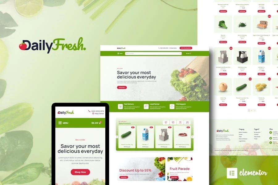 DailyFresh - Kit de plantillas Elementor para tiendas de comestibles