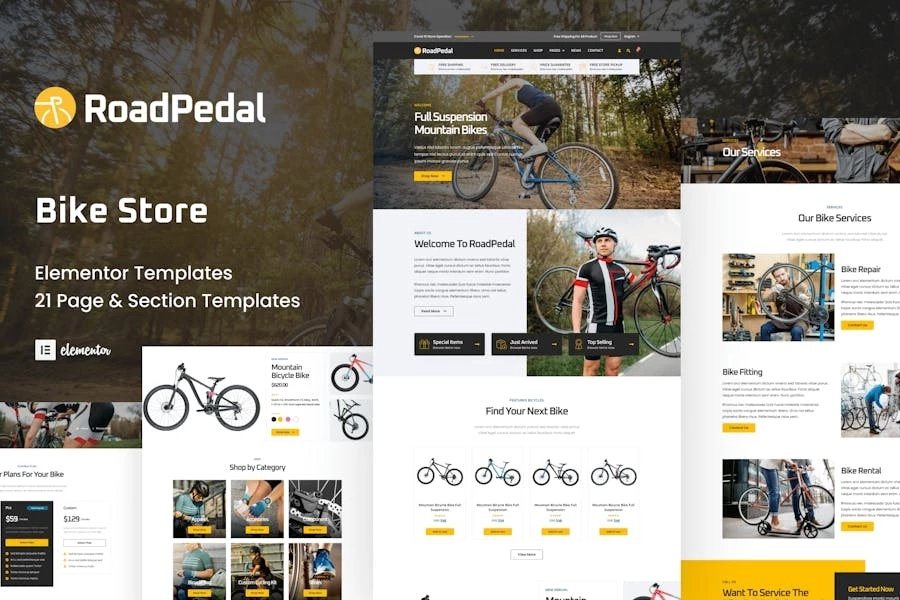 RoadPedal - Kit de plantillas Elementor para tienda de bicicletas