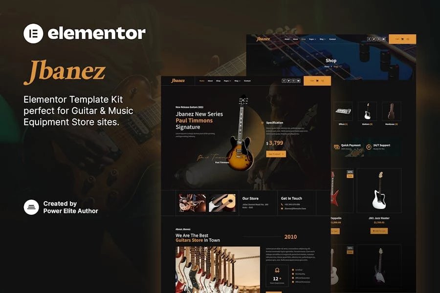 Jbanez - Template Kit Elementor para tienda de equipos de guitarra y música