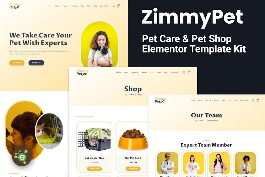 ZimmyPet - Template Kit Elementor para cuidado y almacenamiento de mascotas