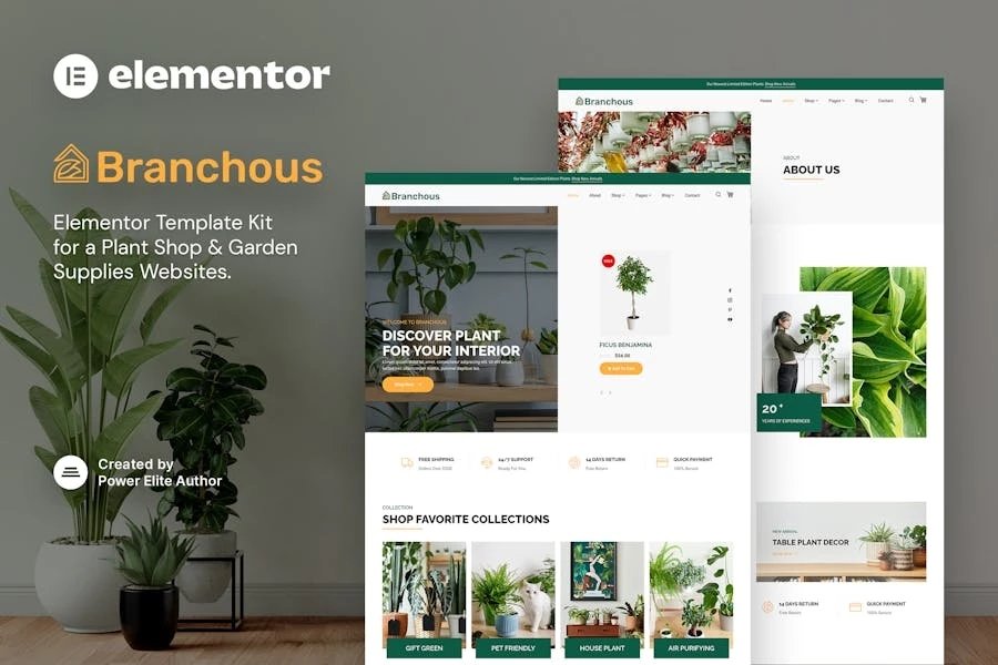 Branchous - Template Kit Elementor para tienda de plantas y jardines