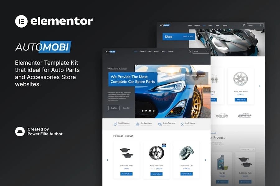 Automobi Template Kit Elementor para tienda de autopartes y accesorios