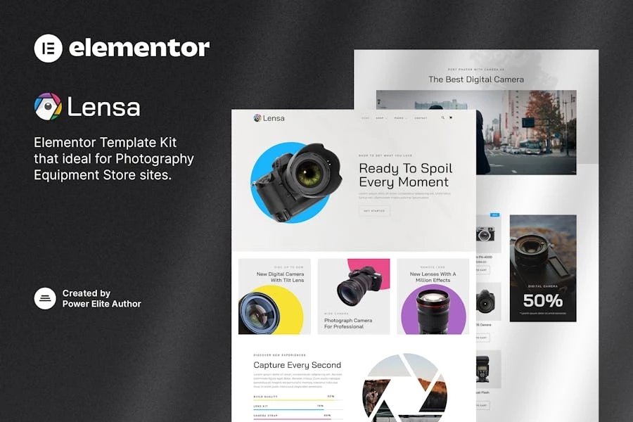 Lensa - Template Kit Elementor para tienda de equipos de fotografía y cámara