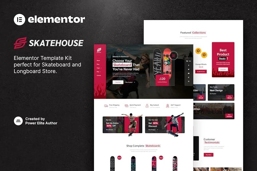 Skatehouse - Template Kit Elementor para tienda de skateboard y deportes extremos