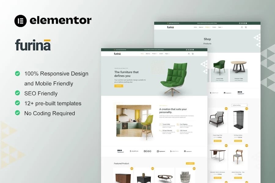 Furina - Template Kit Elementor Pro para WooCommerce para tienda de muebles