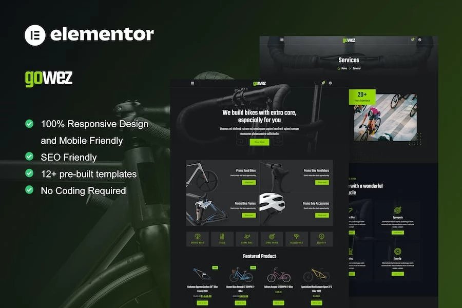Gowez - Template Kit Elementor para tienda de bicicletas y servicio de bicicletas de WooCommerce