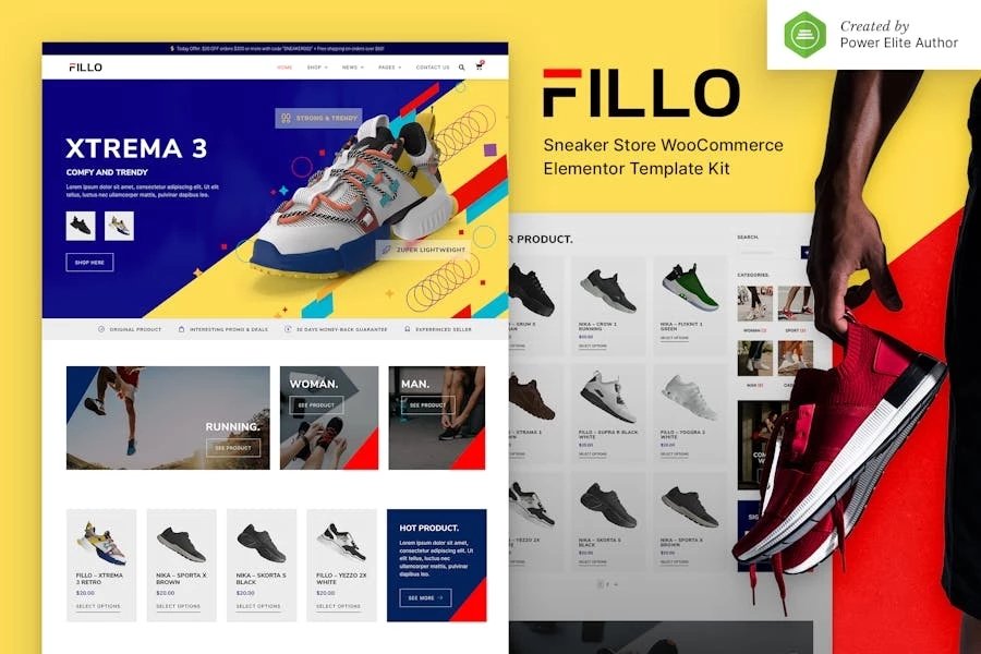 Fillo Kit de plantillas Elementor de WooCommerce para tienda de zapatos y zapatillas