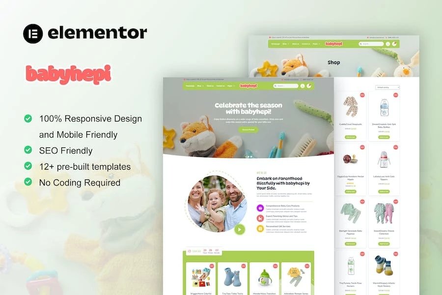 BabyHepi - Kit de plantillas Elementor para tiendas infantiles y tiendas de bebés