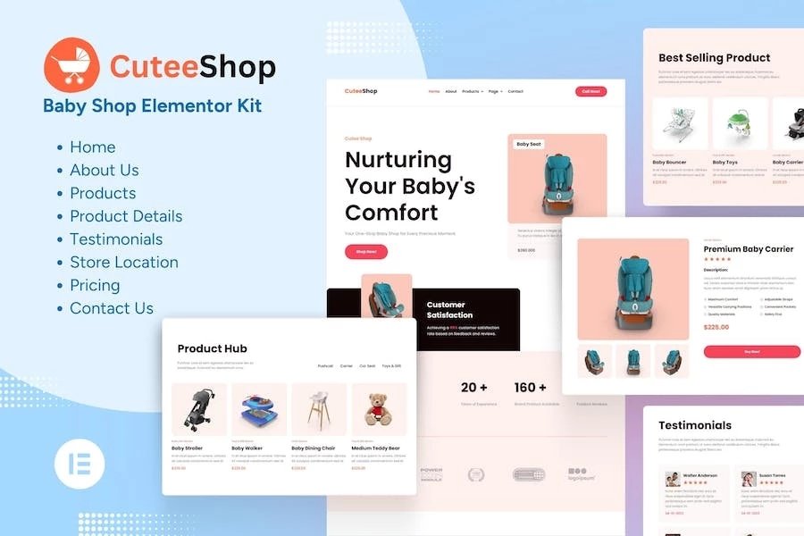CuteeShop - Kit Elementor de comercio electrónico para niños y bebés