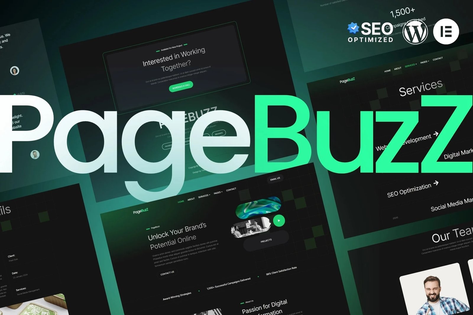 PageBuzz - Kit de plantillas Elementor para agencias digitales